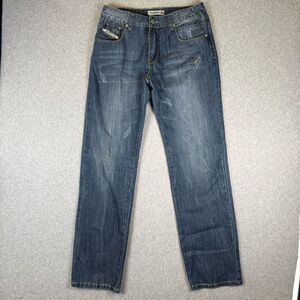 Diesel Industry Men 32x33 Denim Jean Blue Straight Leg Distressed Made in Italy